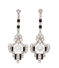 A Pair of Platinum, Diamond and Onyx Pendant Earrings, 7.00 dwts.
