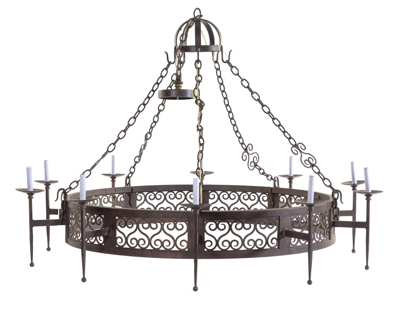 An Iron Ten-Light Chandelier Diameter 60 3/4 inches. — 20TH CENTURY