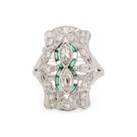 PLATINUM, DIAMOND AND EMERALD RING