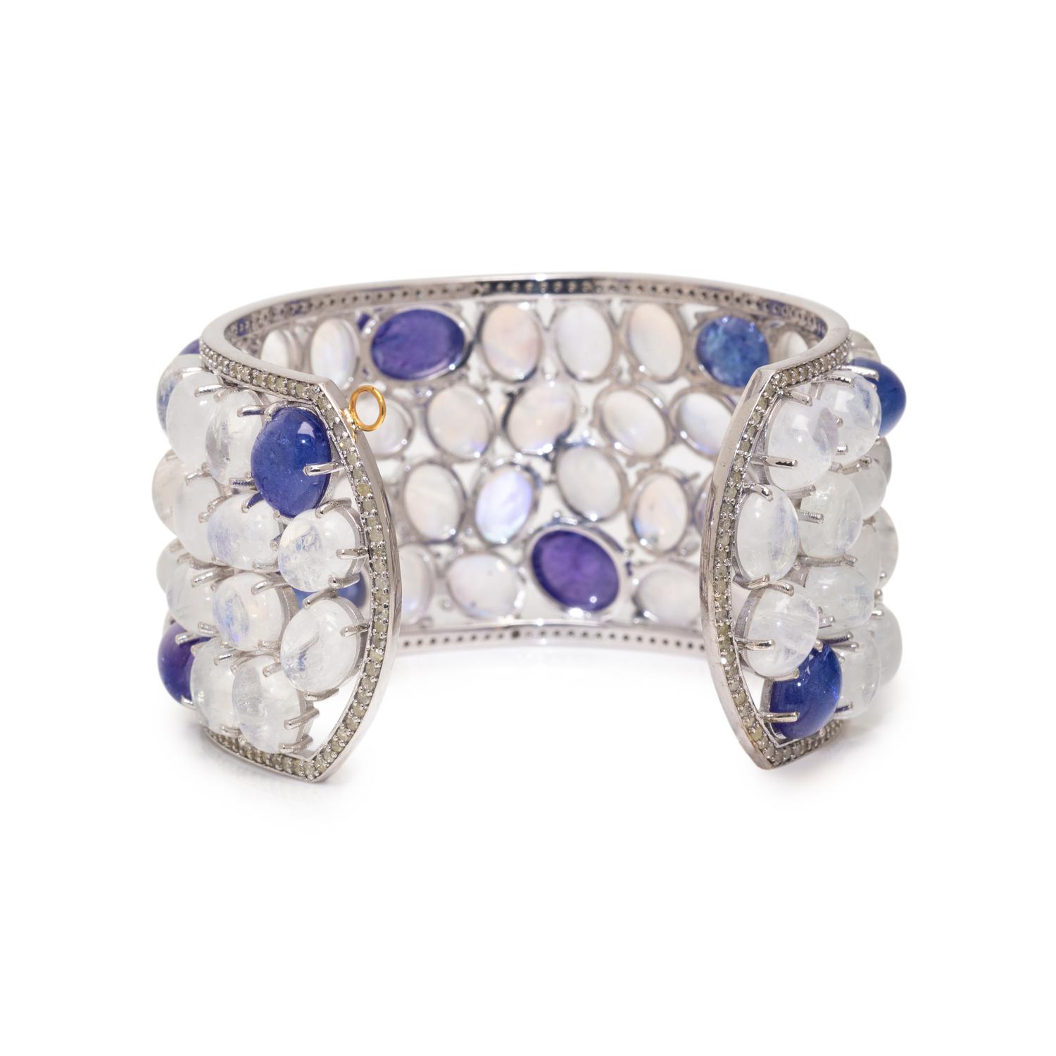 MOONSTONE, TANZANITE AND DIAMOND CUFF BRACELET
