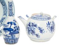 Two Chinese Export Blue and White Porcelain Bowls, a Teapot and a Bud Vase