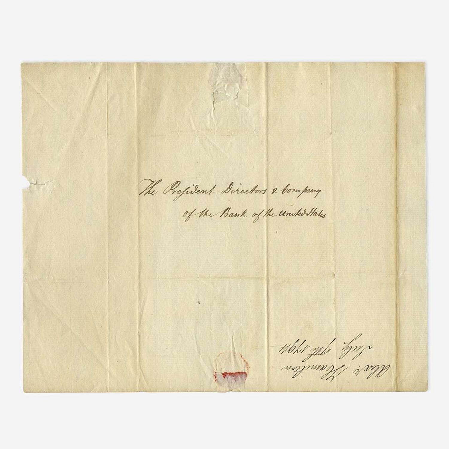 [Hamilton, Alexander] [First Bank of the United States] Letter, signed