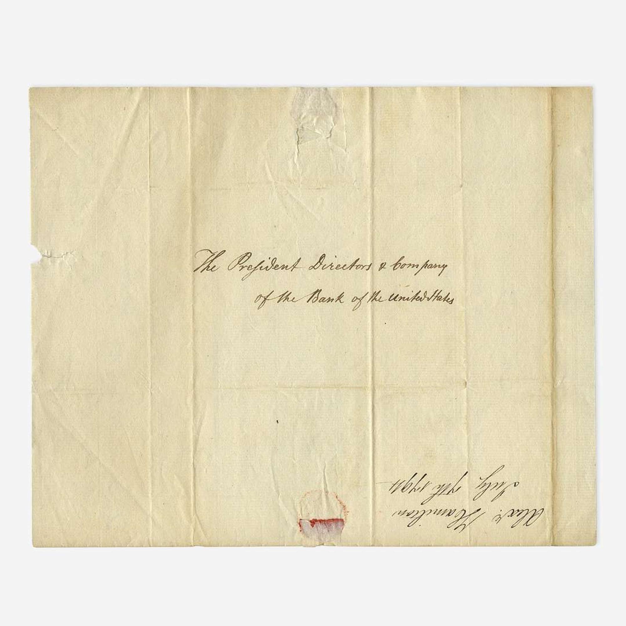 [Hamilton, Alexander] [First Bank of the United States] Letter, signed