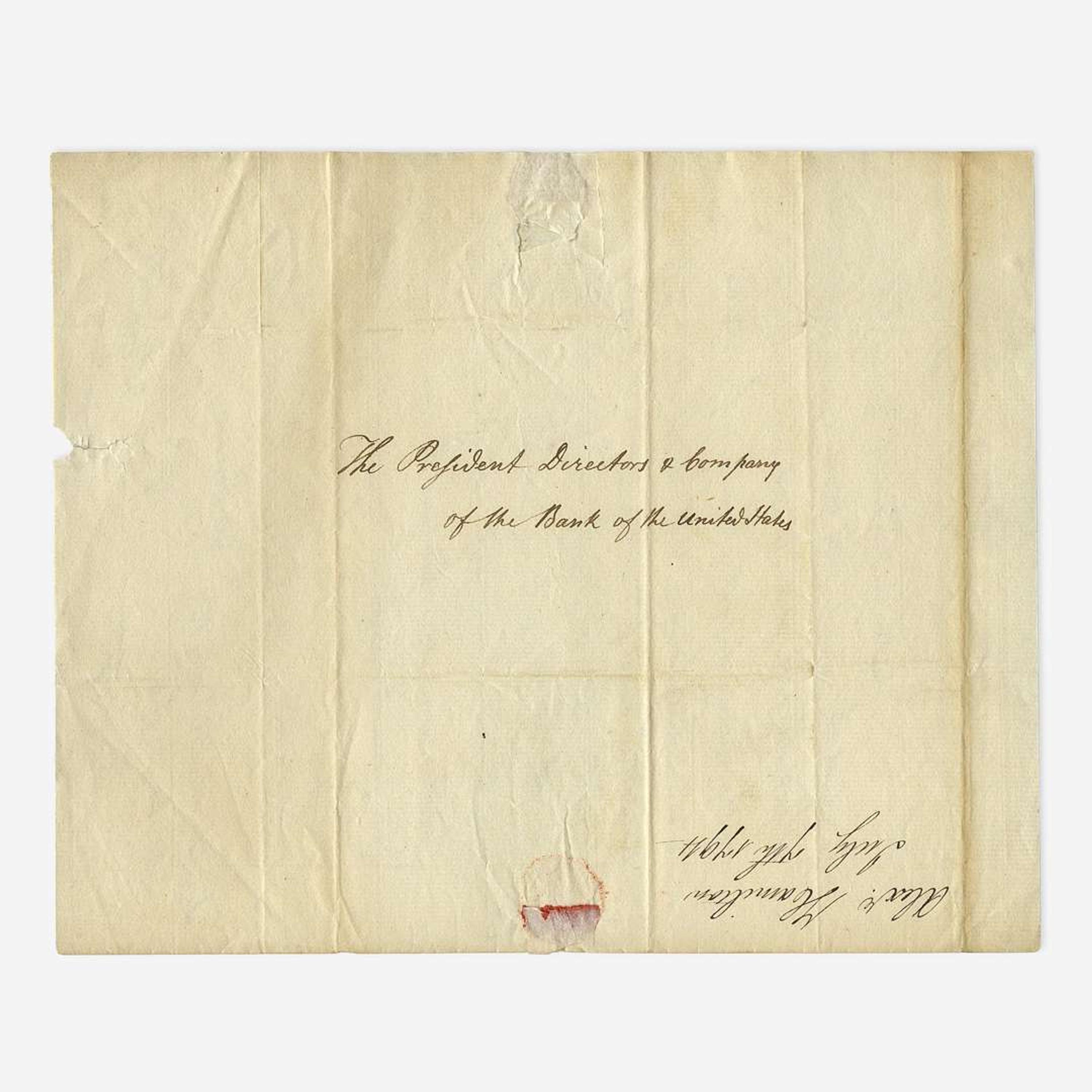 [Hamilton, Alexander] [First Bank of the United States] Letter, signed