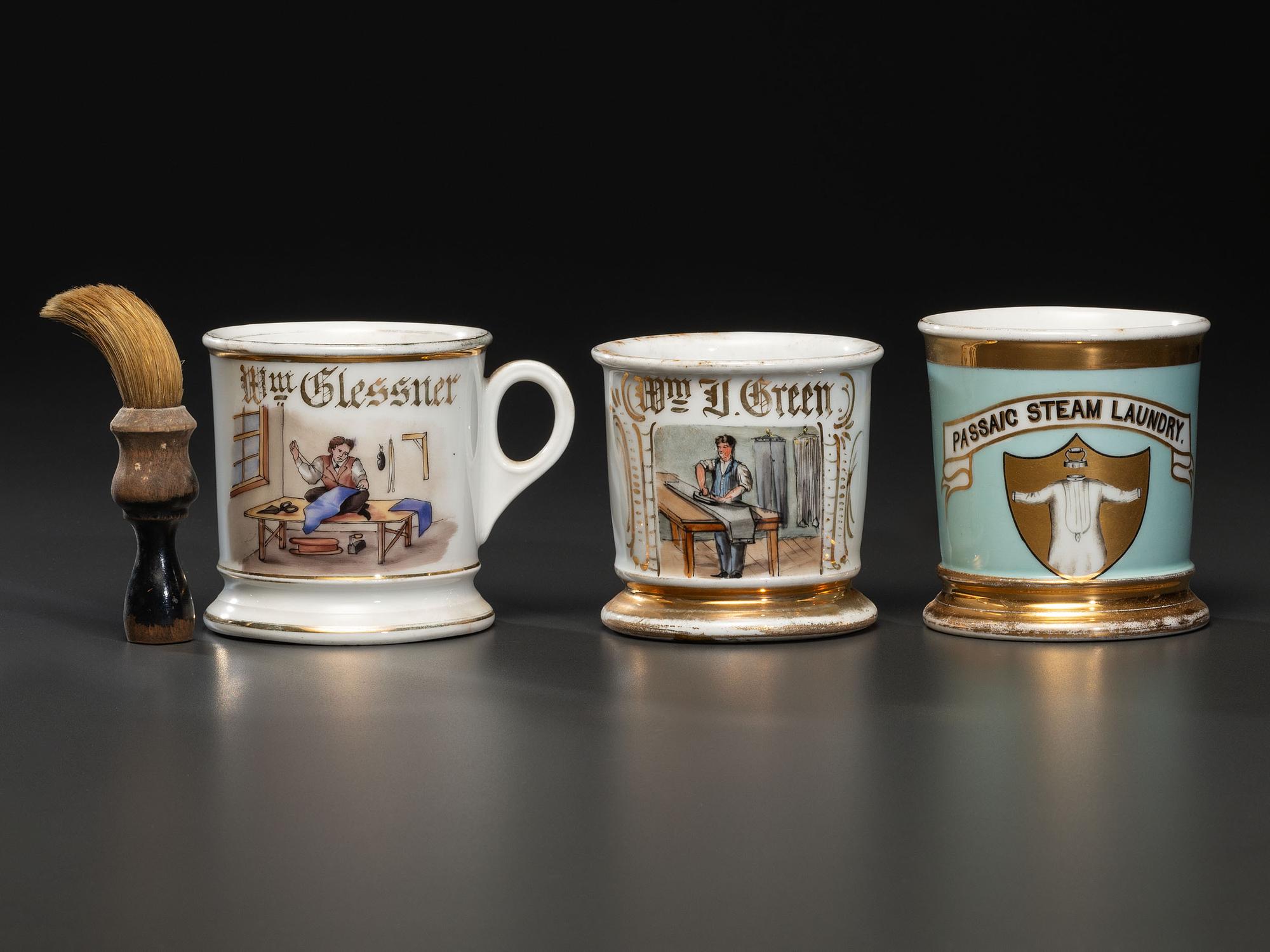 Three Porcelain Occupational Shaving Mugs