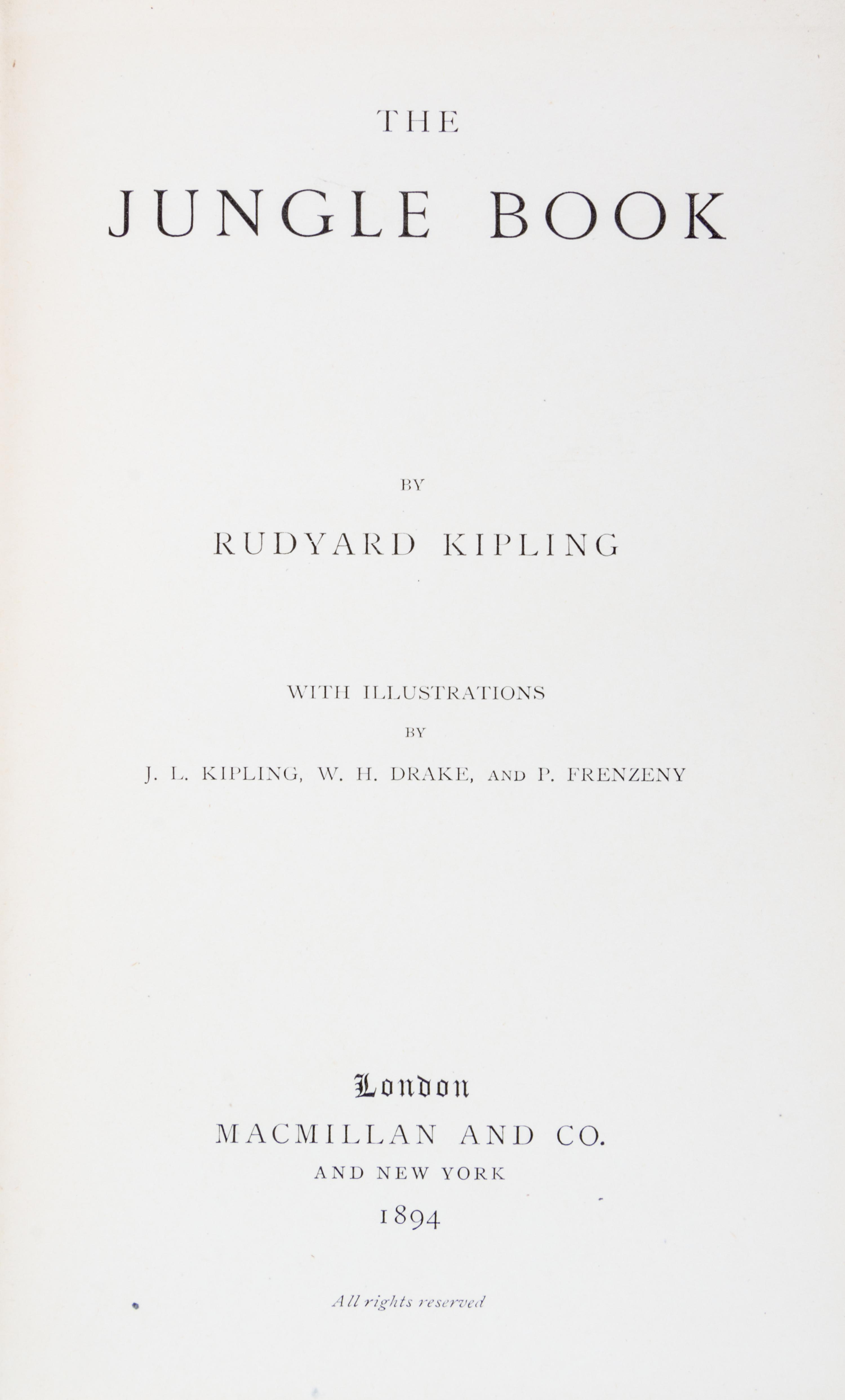 KIPLING, RUDYARD. The Jungle Books [and] The Second Jungle Book. London, 1894, 1895. First editions.
