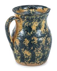 An Ohio Blue Sponge Painted Pitcher and Pig Bank