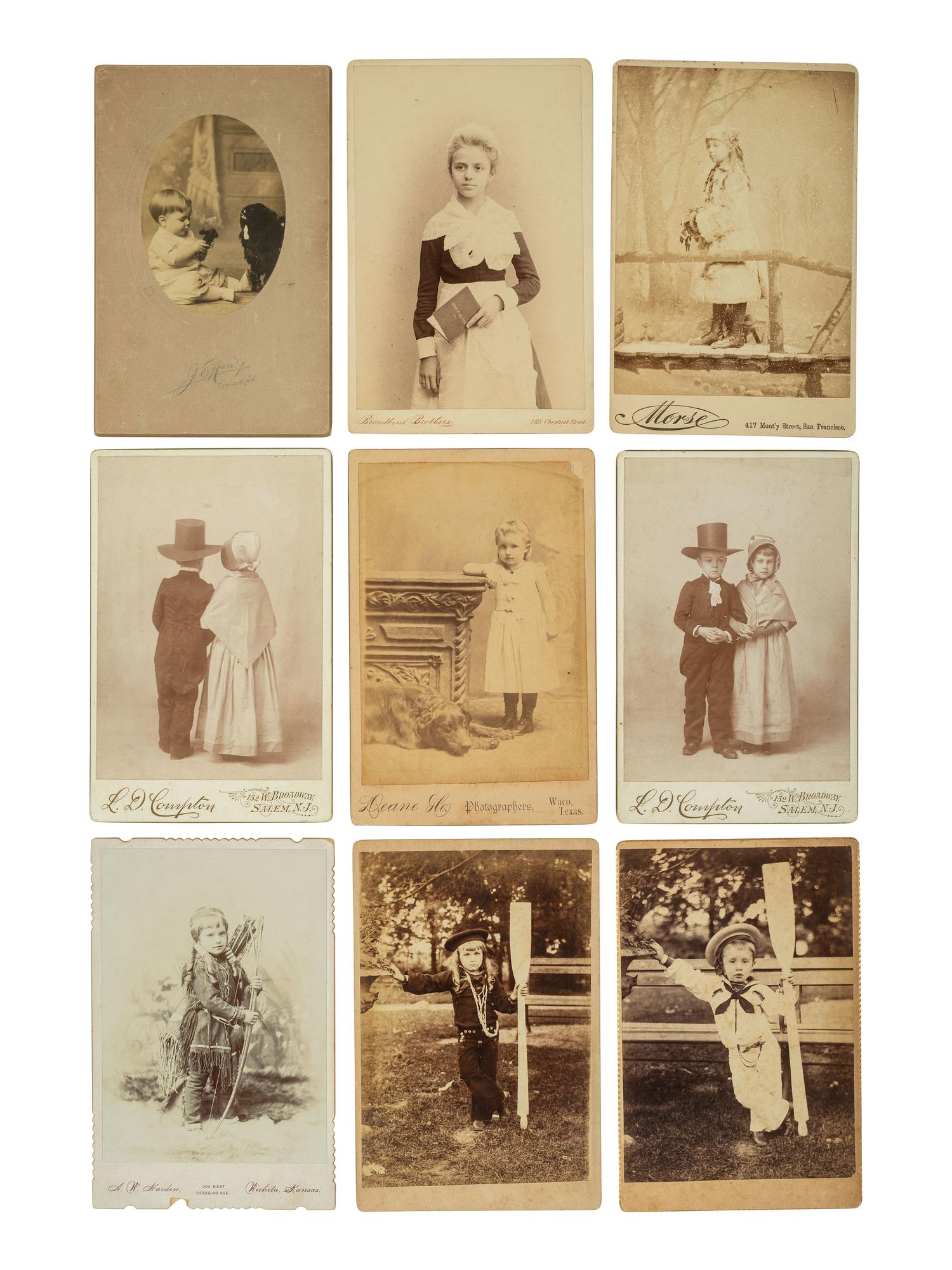 [EARLY PHOTOGRAPHY]. 50+ CDVs & cabinet cards of children, incl uniformed lads & precious portraits.