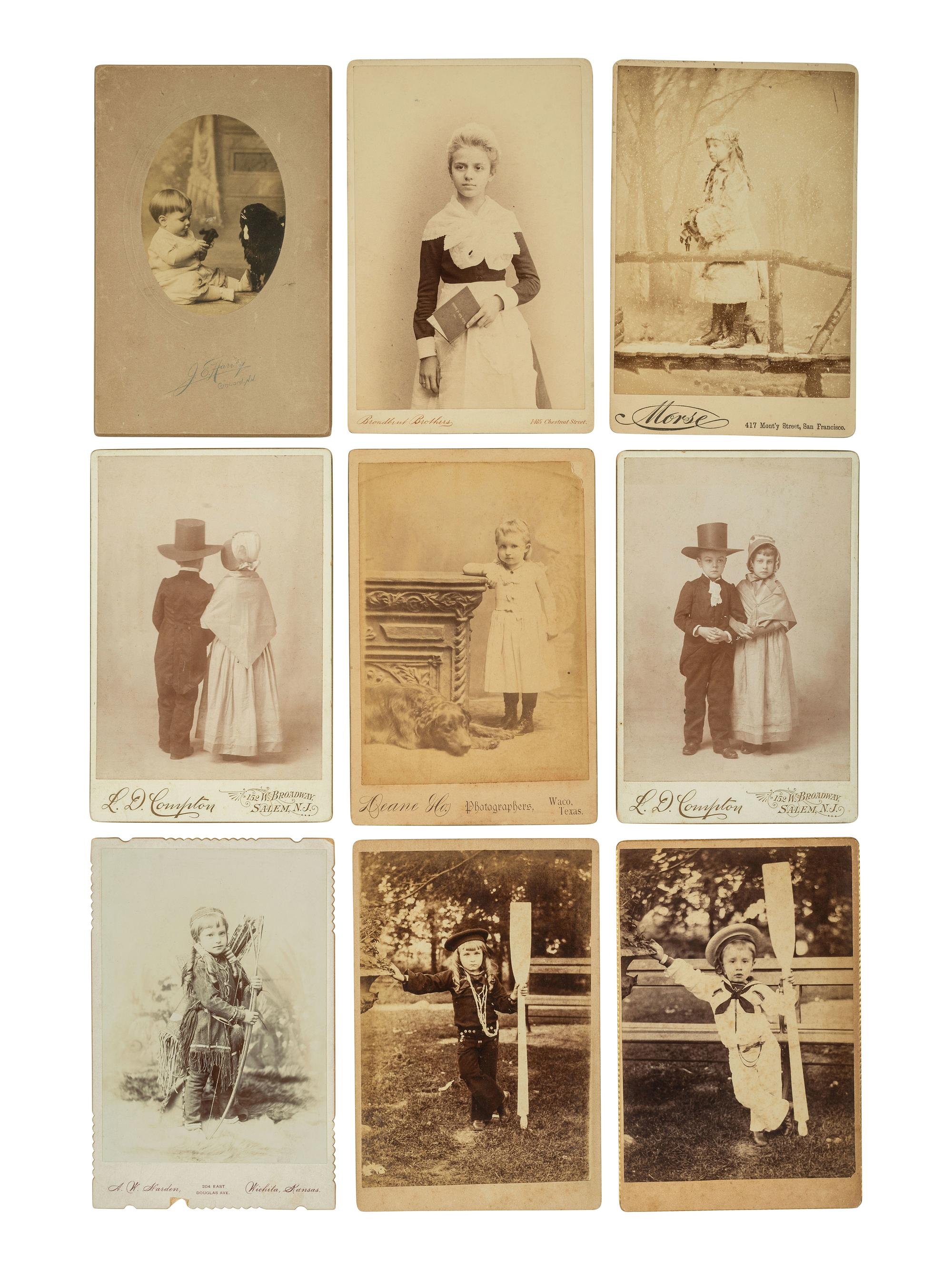 [EARLY PHOTOGRAPHY]. 50+ CDVs & cabinet cards of children, incl uniformed lads & precious portraits.