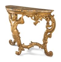 An Italian Rococo Style Giltwood and Giallo Antico Marble-Top Console Table