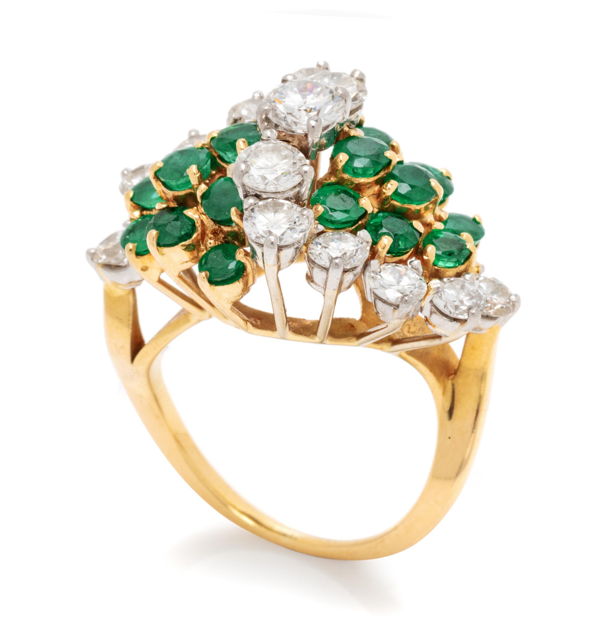 A Yellow Gold, Platinum, Diamond and Emerald Ring, Tiffany & Co., 6.00 dwts.