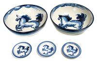 An Assorted Group of Blue and White M.A. Hadly Glazed Ceramic Diameter of first 10 3/4 inches. — 20TH CENTURY