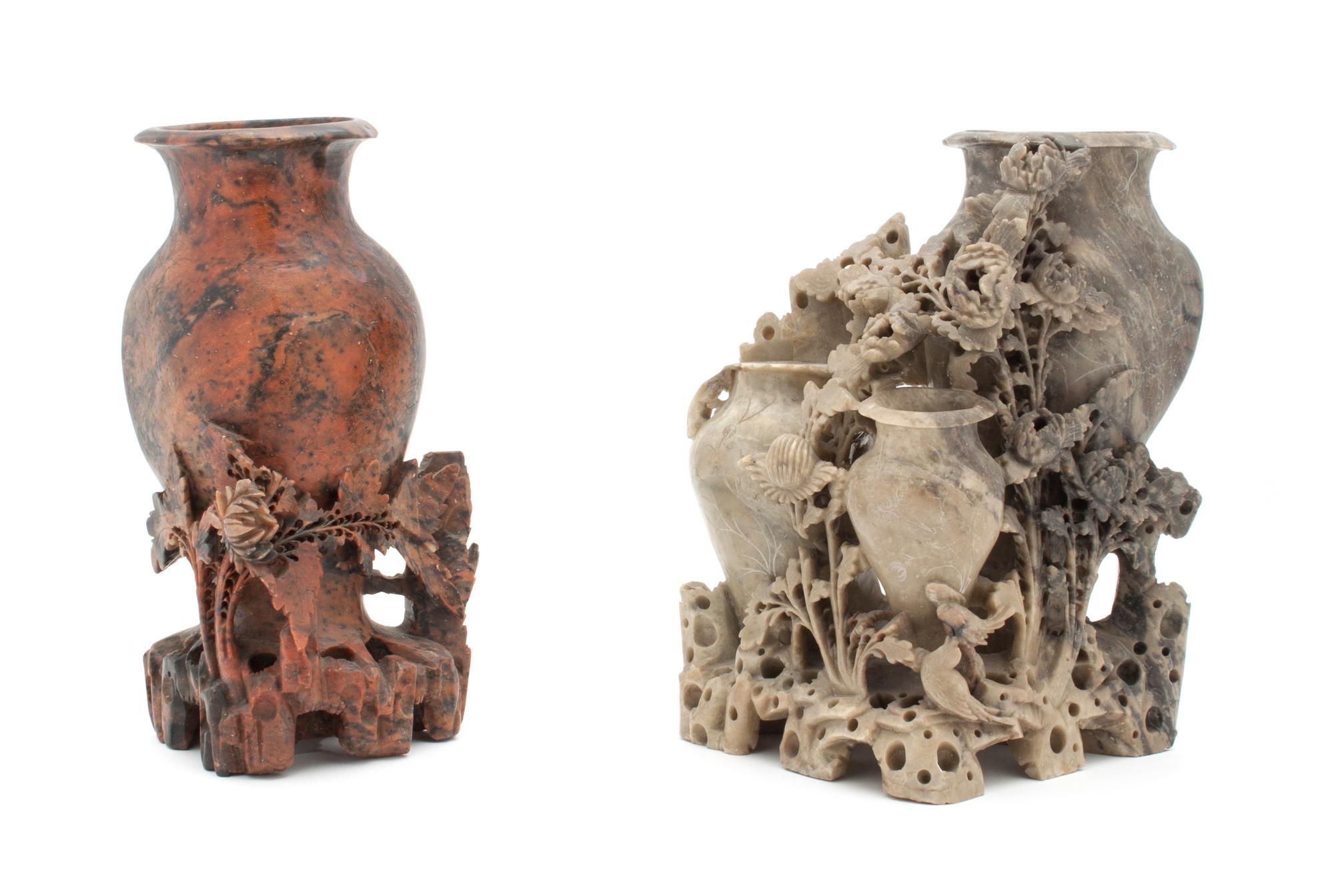 Two Carved Hardstone Articles Height of taller 9 1/2 inches.