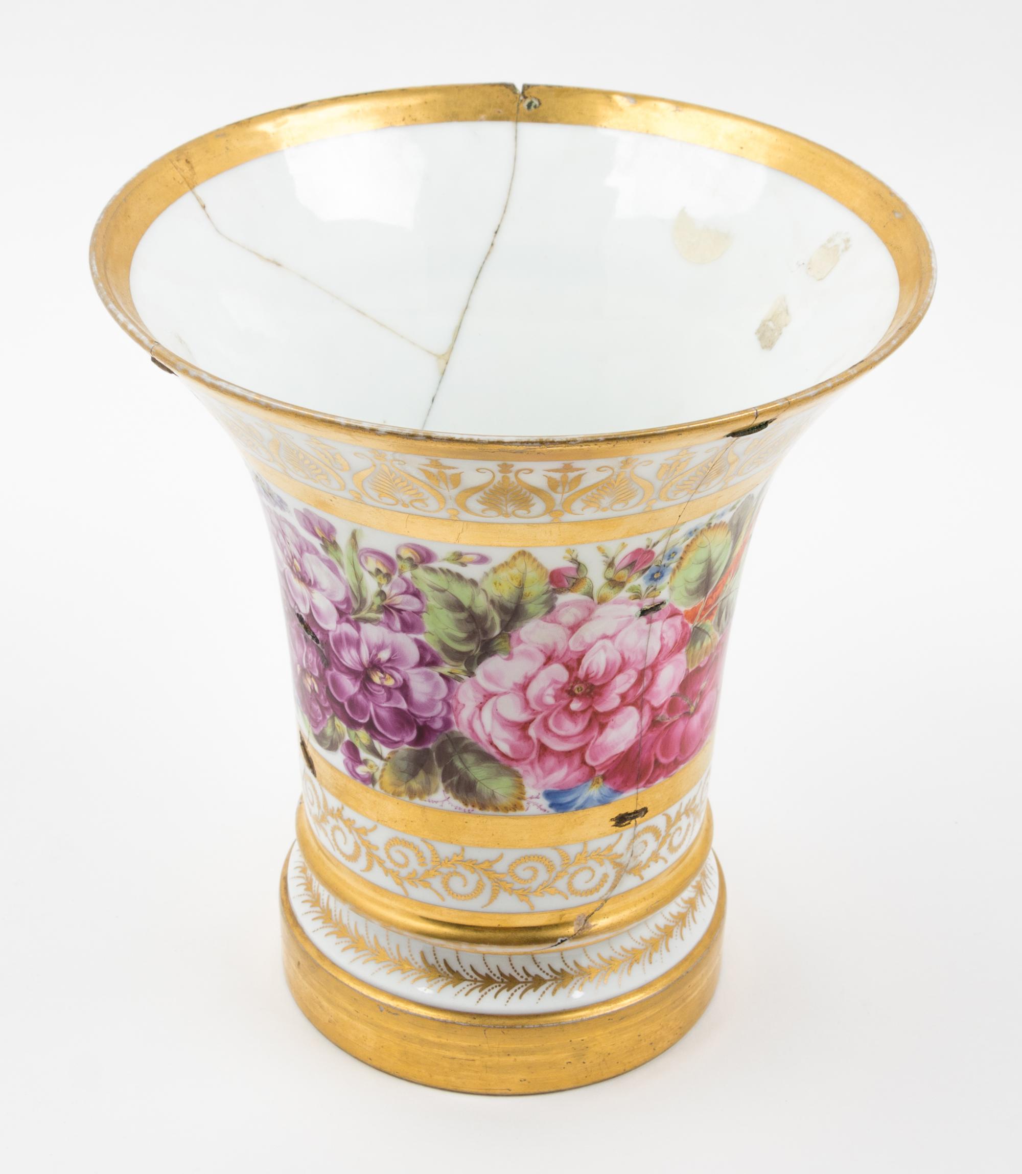A Paris Porcelain Trumpet Vase Height 8 5/8 inches.