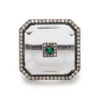 RESIN, EMERALD AND DIAMOND RING