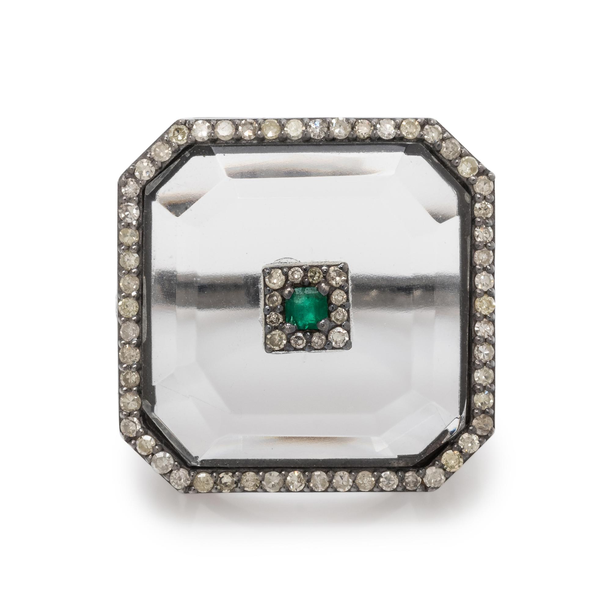 RESIN, EMERALD AND DIAMOND RING