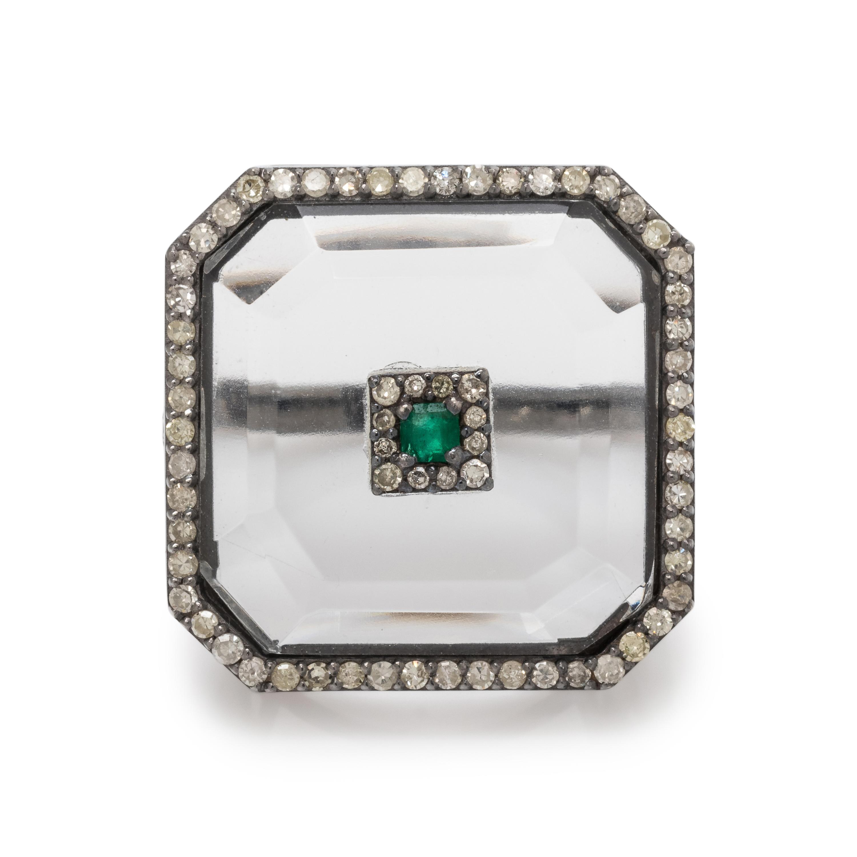 RESIN, EMERALD AND DIAMOND RING