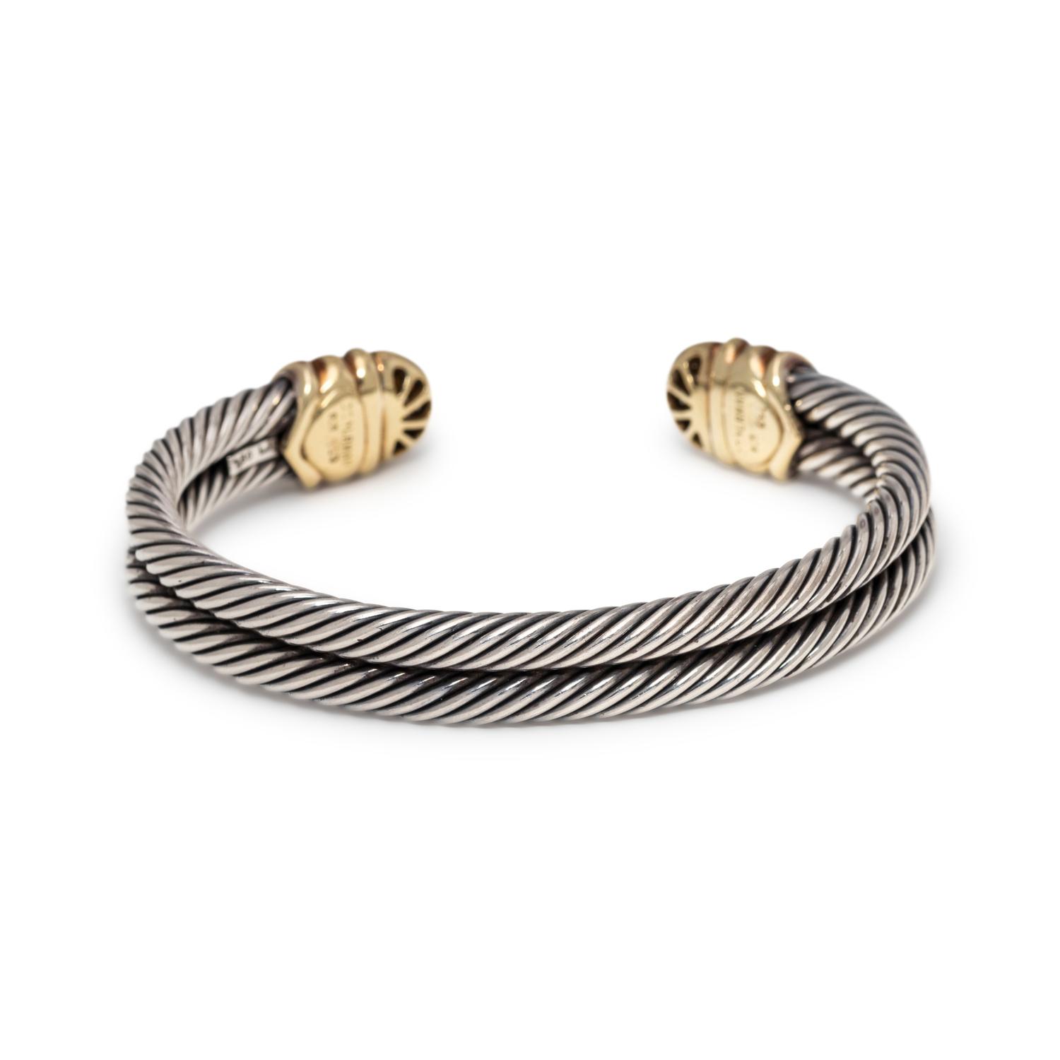 DAVID YURMAN, STERLING SILVER, YELLOW GOLD AND DIAMOND 'CABLE CLASSIC' CUFF BRACELET