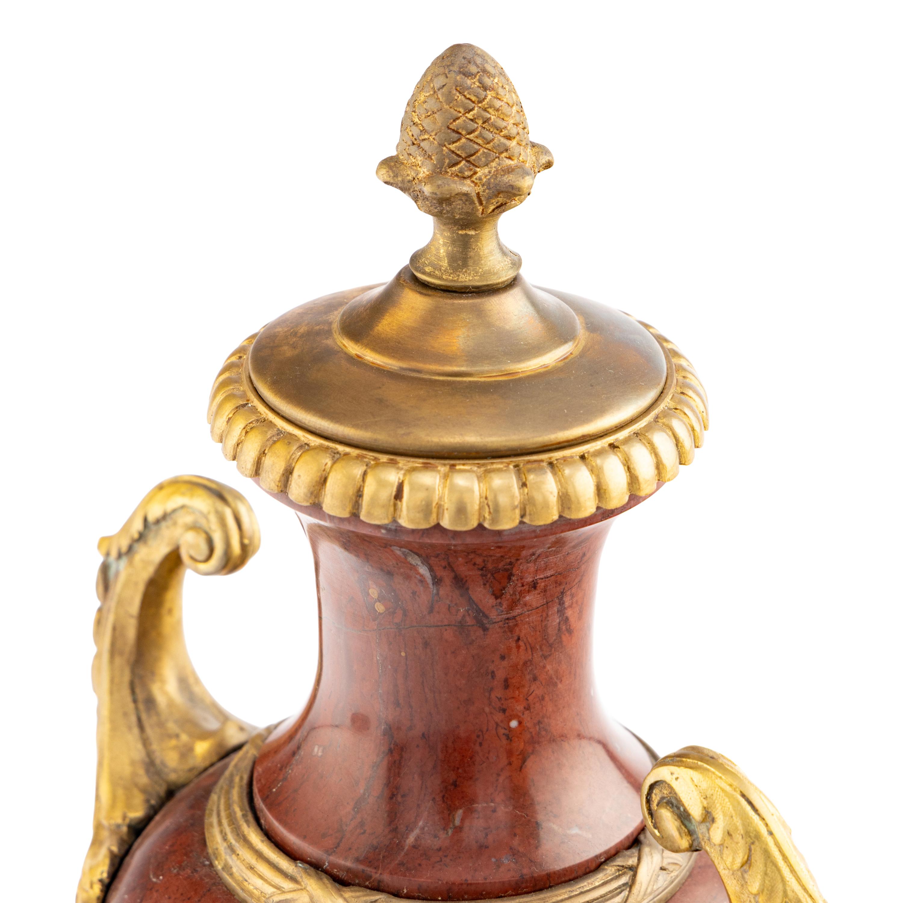 A Neoclassical Style Gilt Bronze Mounted Rouge Marble Covered Urn
