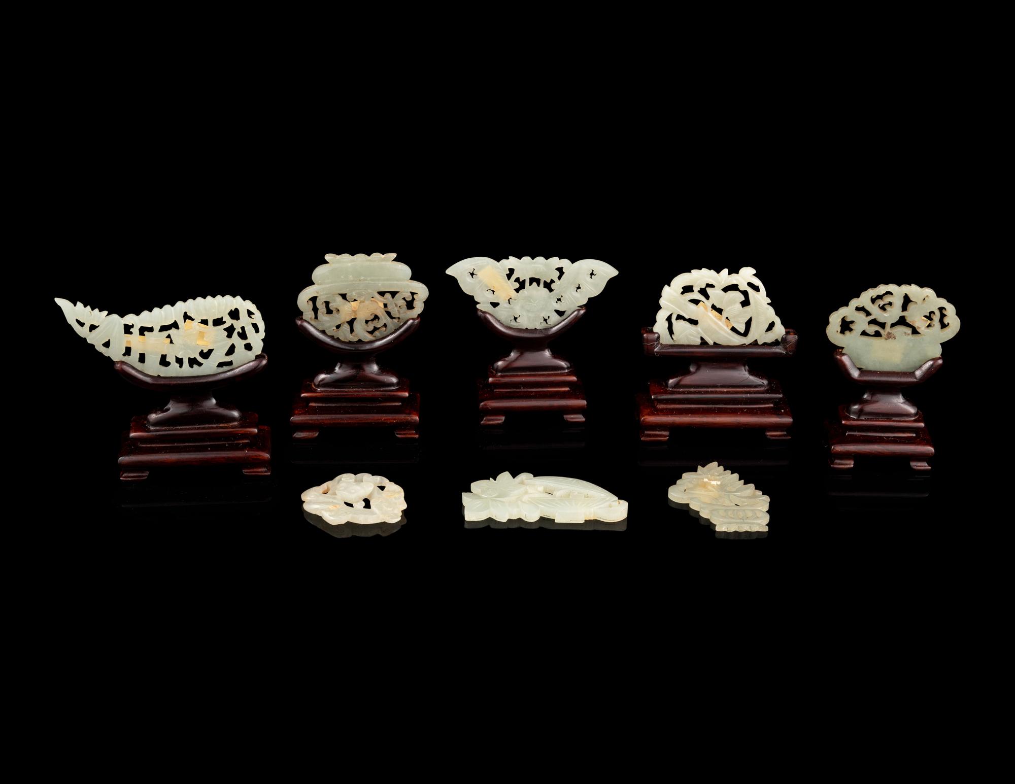 Eight Chinese Pale Celadon Jade Plaques