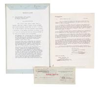 MAYER, LOUIS. Two typed documents signed, with check signed, 1922-1928.
