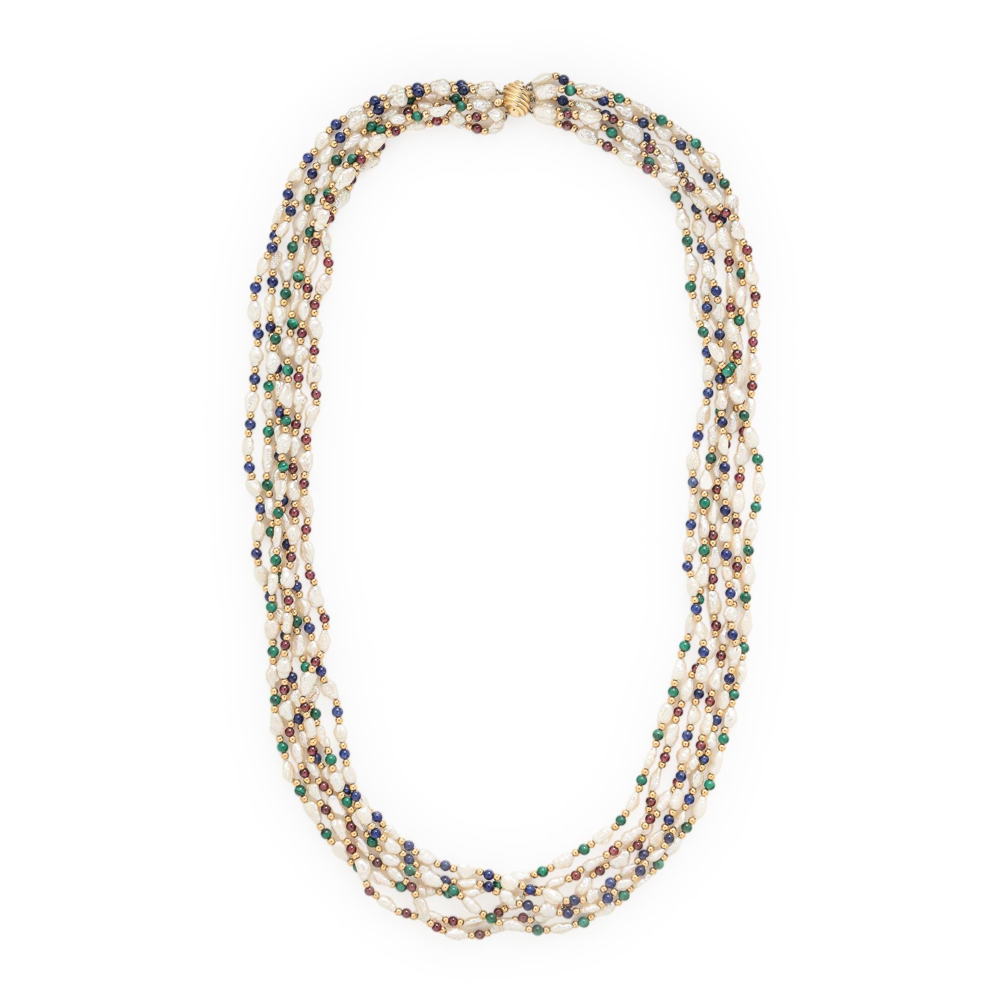 Cultured Baroque Pearl and Multigem Beaded Necklace
