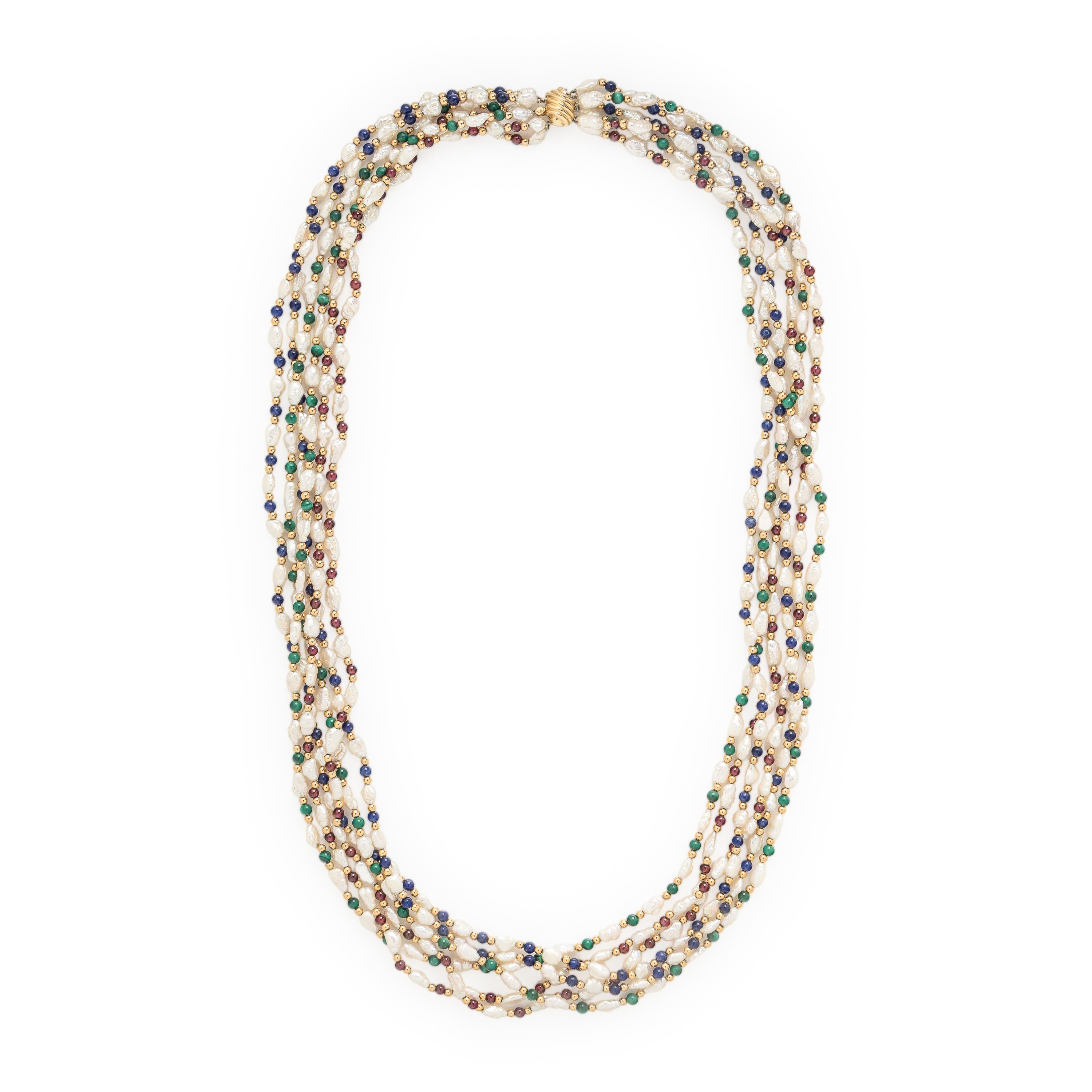 Cultured Baroque Pearl and Multigem Beaded Necklace