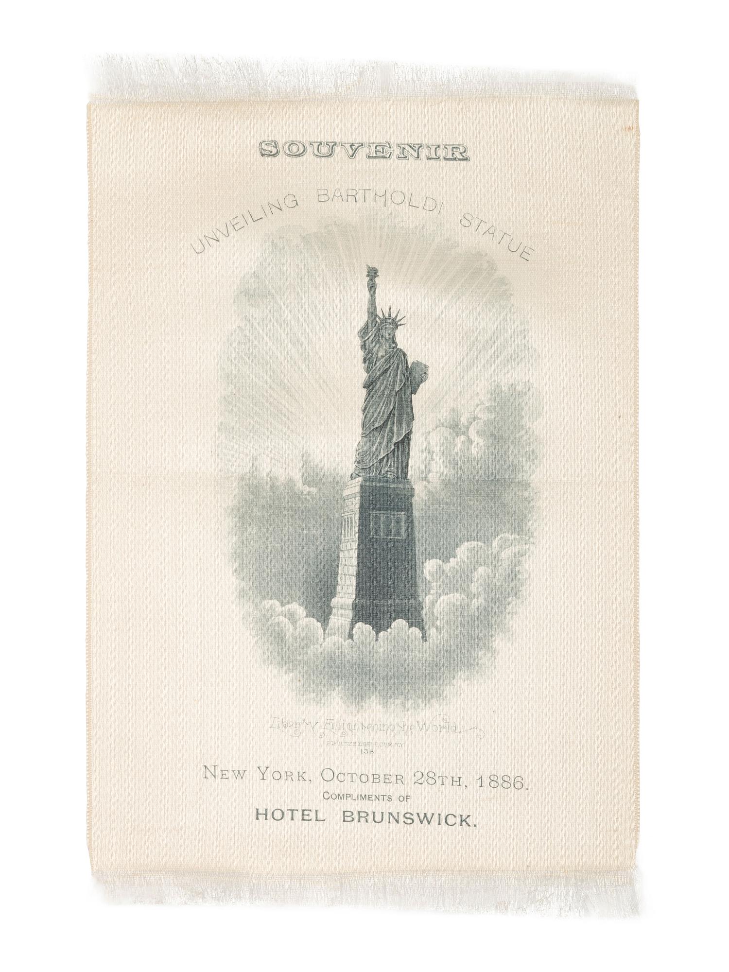 [NEW YORK]. A group of 3 items celebrating the unveiling of the Statue of Liberty, incl. Tiffany invitation, silk souvenir ribbon, and program.