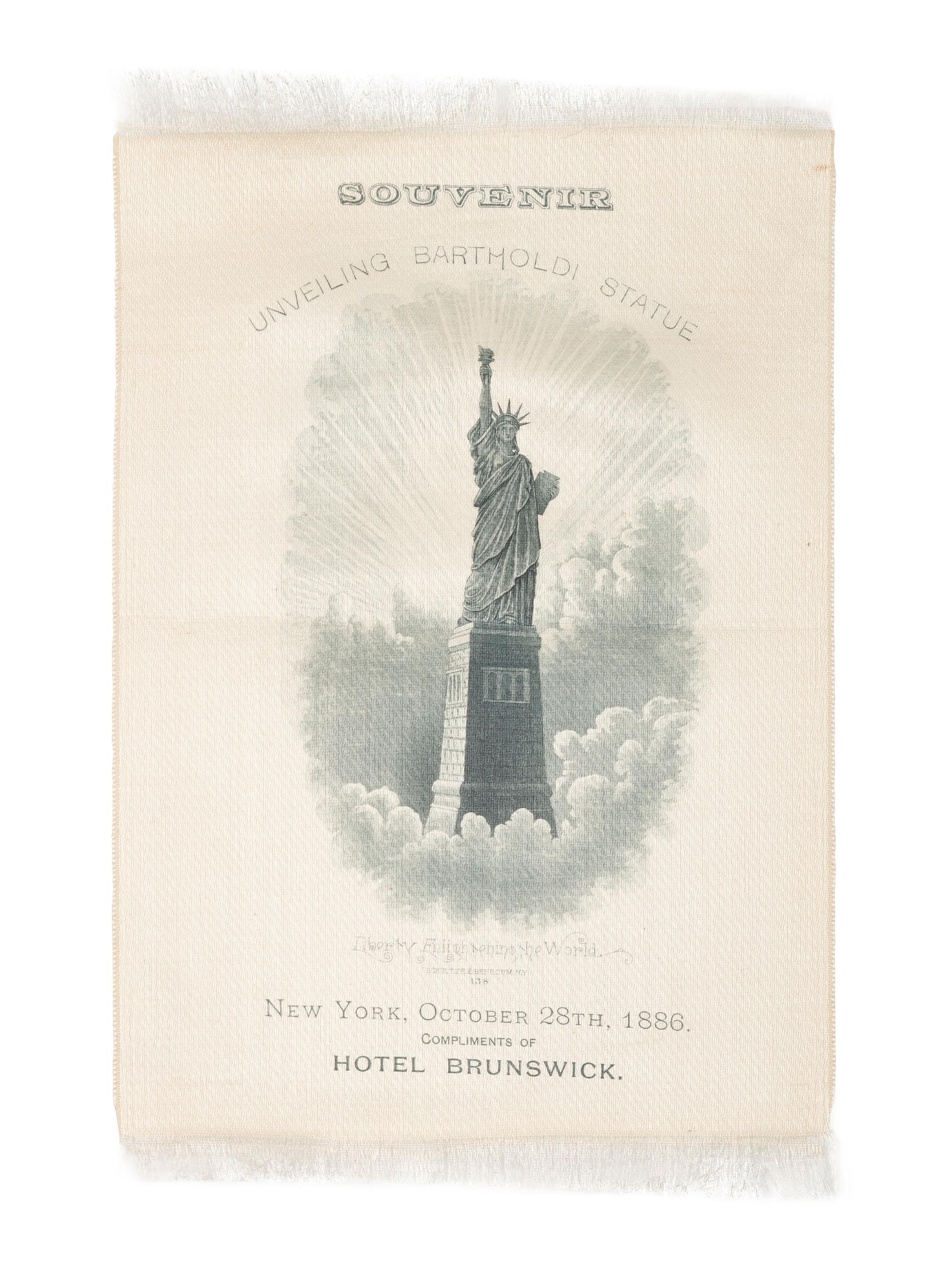 [NEW YORK]. A group of 3 items celebrating the unveiling of the Statue of Liberty, incl. Tiffany invitation, silk souvenir ribbon, and program.