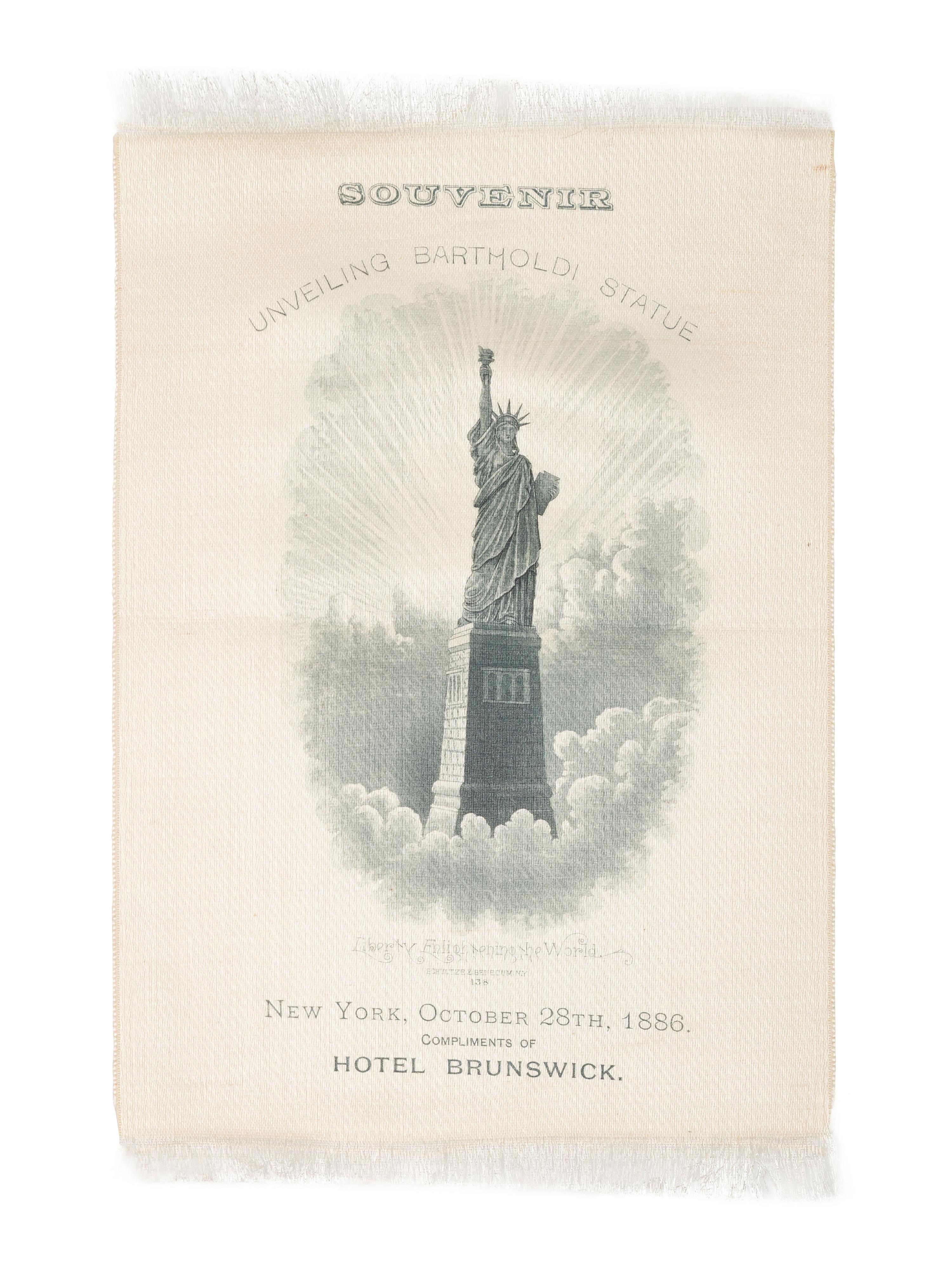 [NEW YORK]. A group of 3 items celebrating the unveiling of the Statue of Liberty, incl. Tiffany invitation, silk souvenir ribbon, and program.