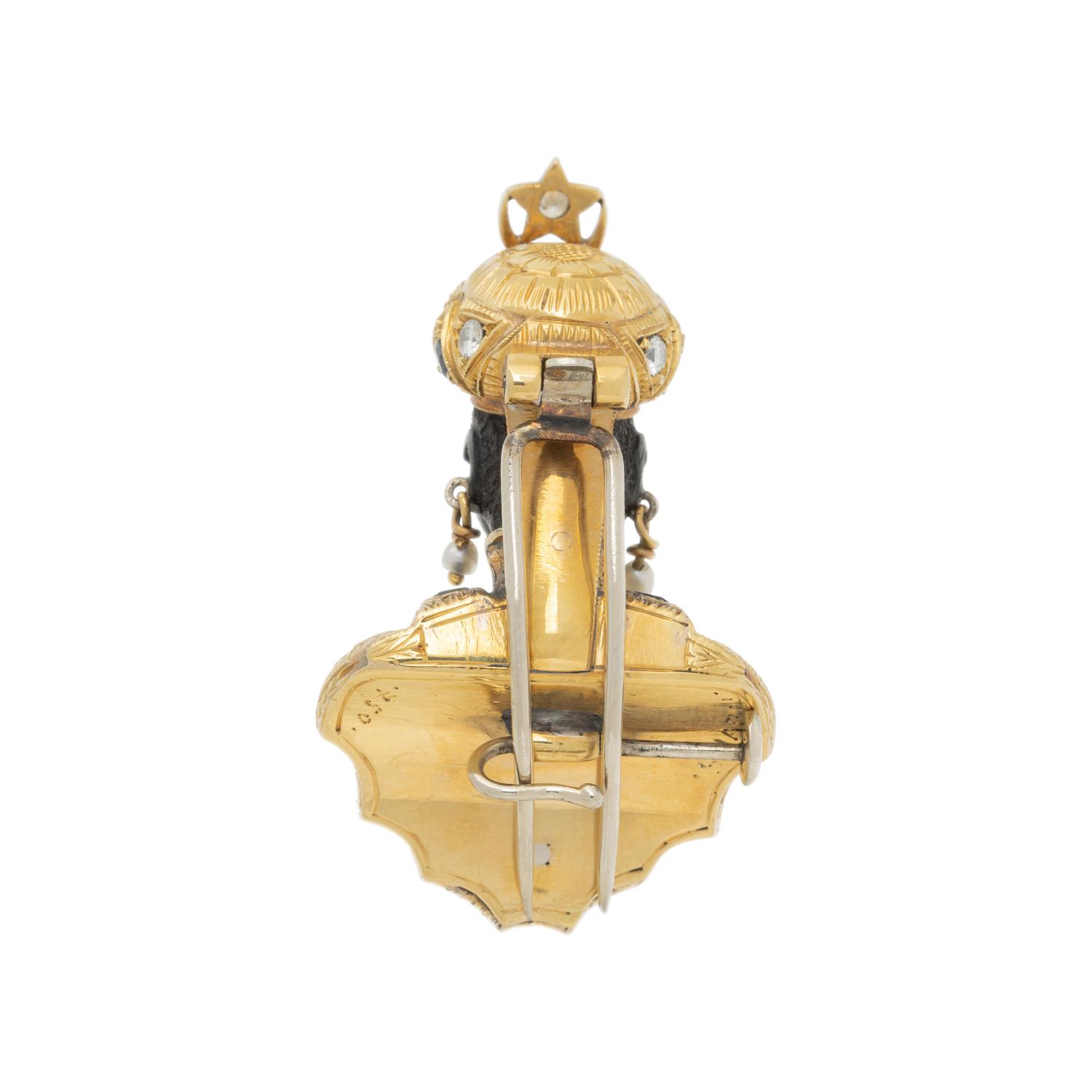 NARDI, SAPPHIRE AND DIAMOND FIGURAL BROOCH