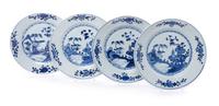 A Set of Four Chinese Export Blue and White Porcelain Plates
