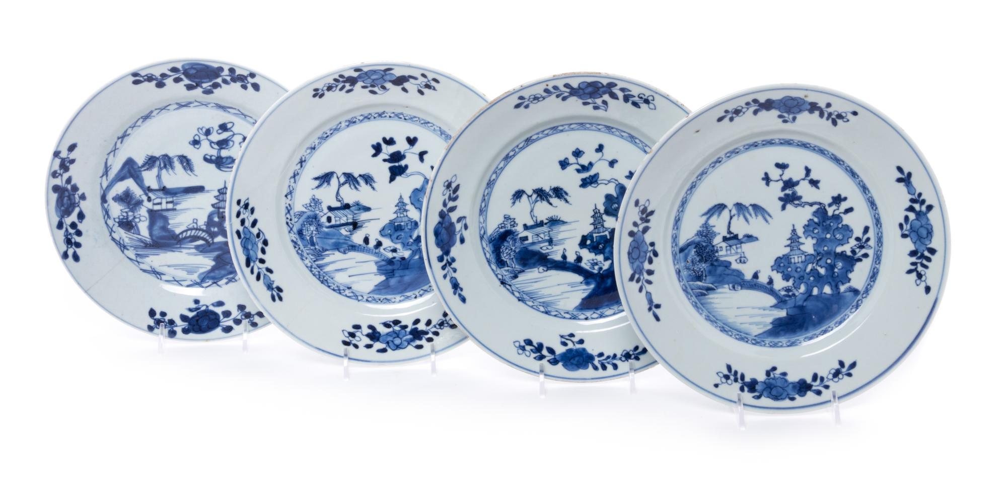 A Set of Four Chinese Export Blue and White Porcelain Plates