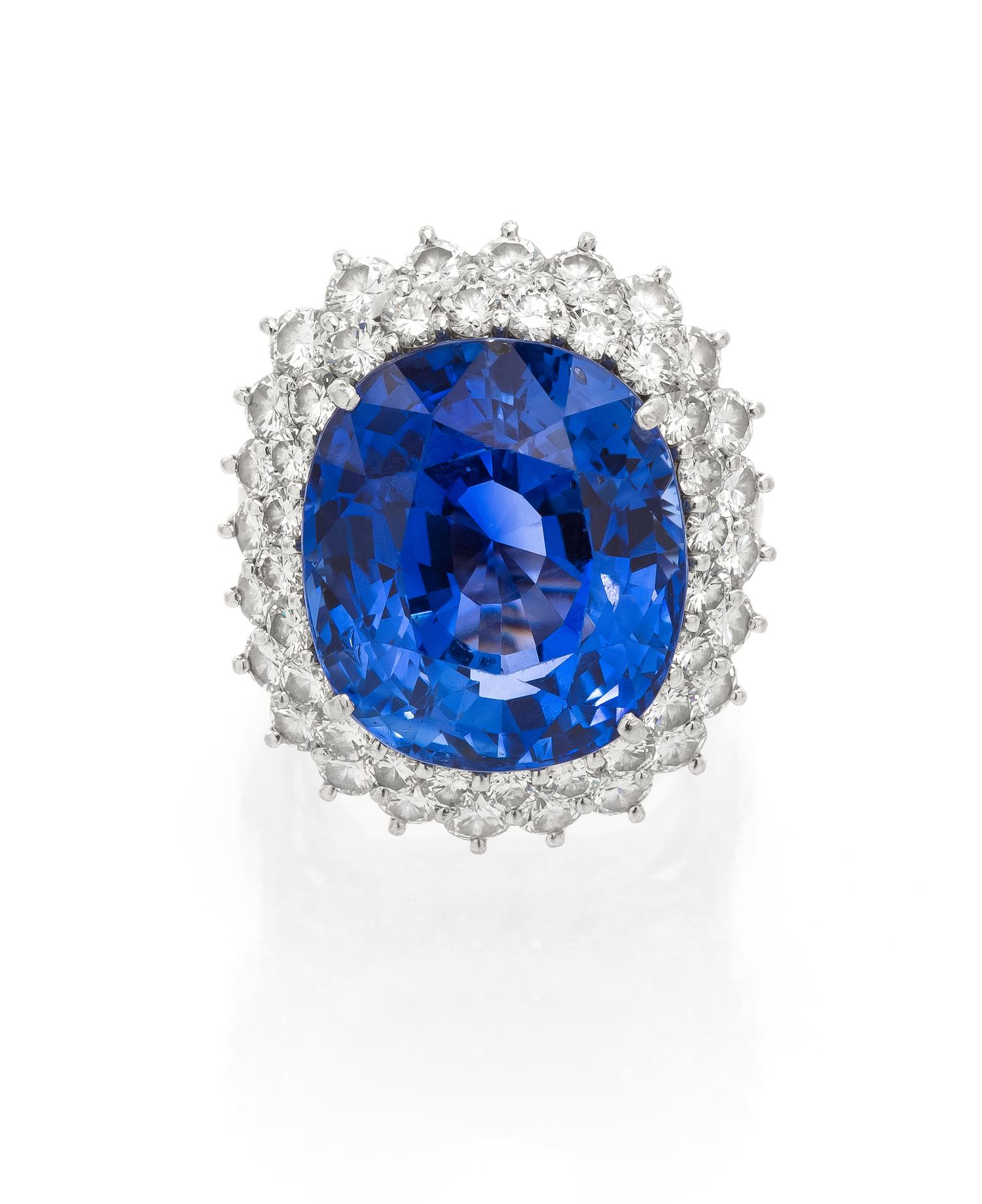 A Fine Platinum, Natural Ceylon Sapphire and Diamond Ring, 12.00 dwts.