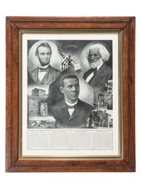 [CIVIL RIGHTS] -- [EDUCATION]. Onward . Chicago: W.L. Haskell, 1903. Poster featuring Booker T. Washington, Frederic Douglass, and Abraham Lincoln.