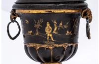 A Pair of Late George III Painted Tôle Urns