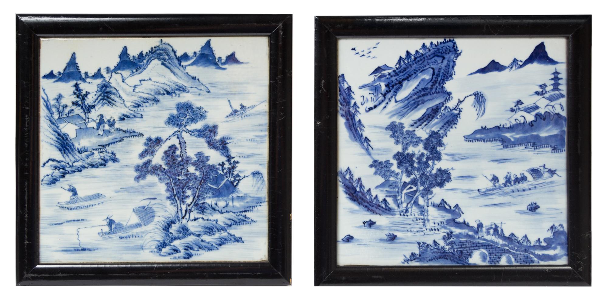 A Set of Four Chinese Blue and White Porcelain Tiles 19TH CENTURY Height of porcelain 10 1/2 inches square. — 19TH CENTURY