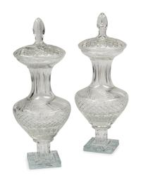 A Pair of Continental Cut Glass Urns