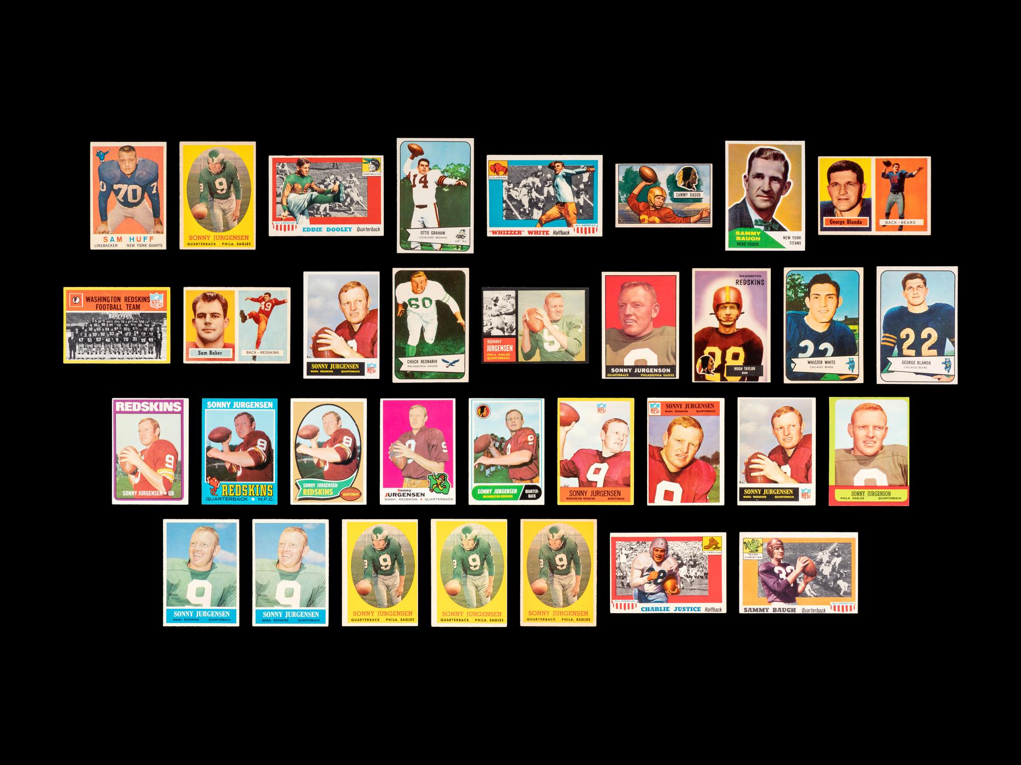 A Group of Mid-Century Football Cards Including Multiple Sonny Jurgensen Rookies and Hall of Famers