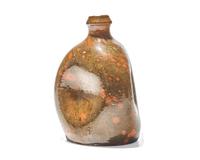 A Gonic-Glazed Pinch Form Redware Bottle, New England, 19th Century