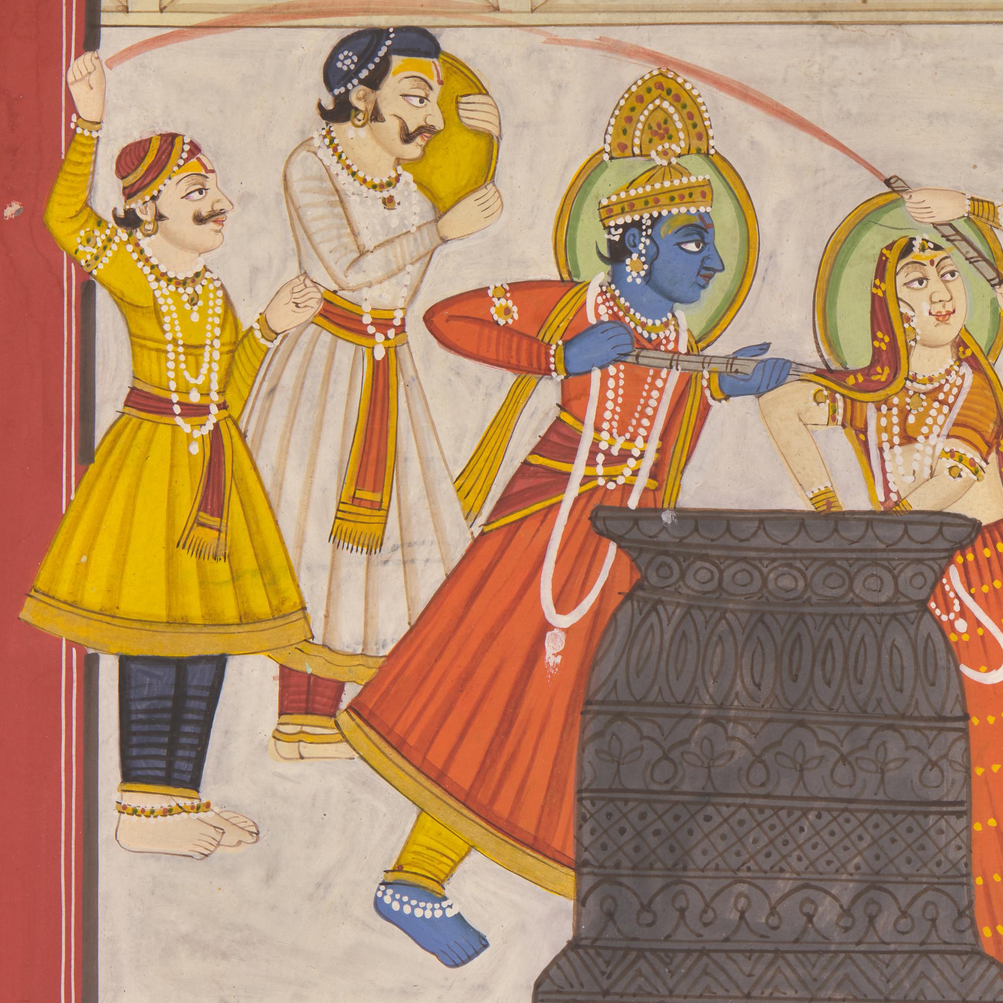 A Painting of Radha and Krishna on Two Tiers with Attendants Celebrating the Spring Festival of Holi, Bikaner or Deccan School, 19th/20th Century