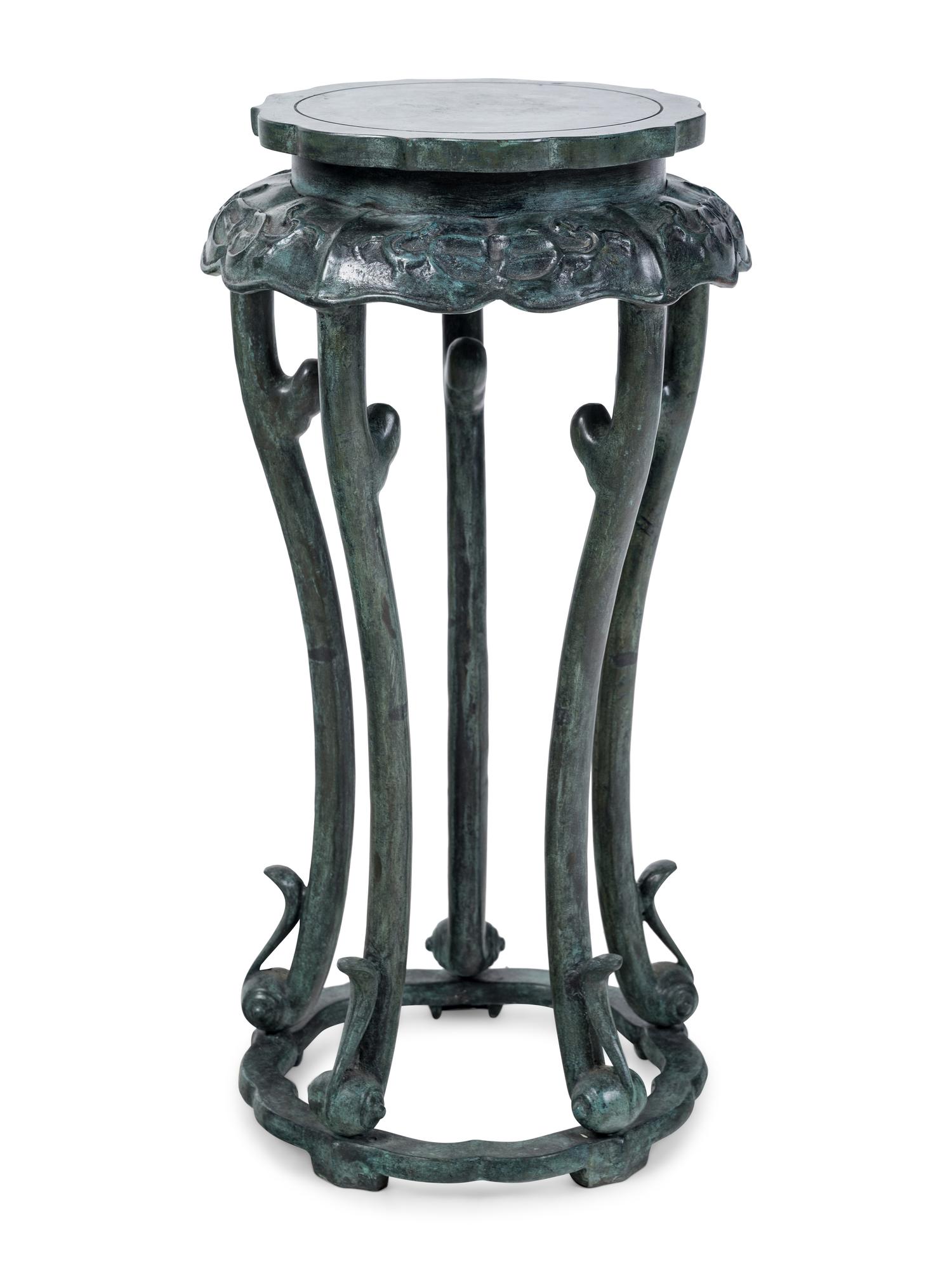A Chinese Patinated Bronze Pedestal Table
