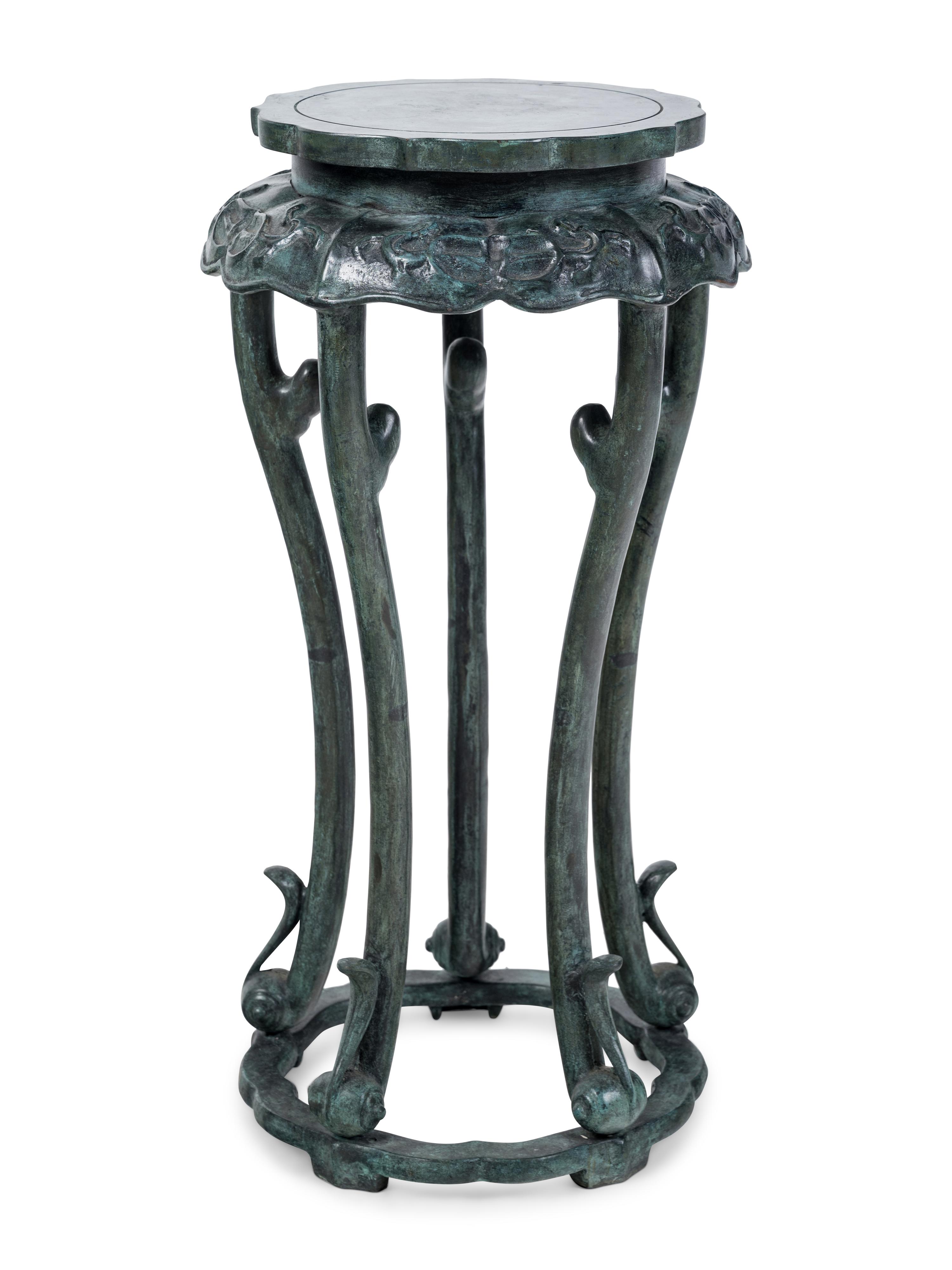 A Chinese Patinated Bronze Pedestal Table