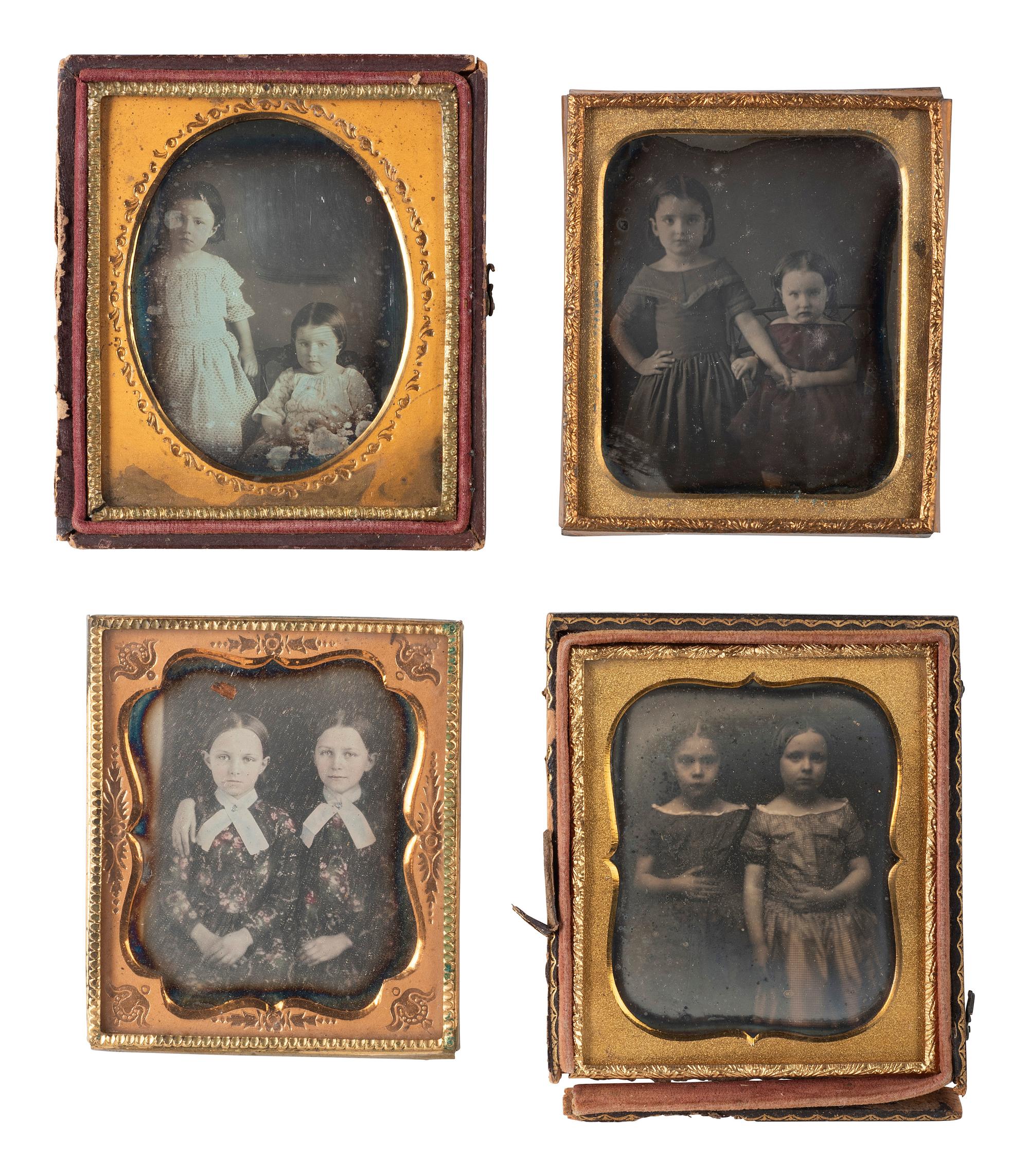 [EARLY PHOTOGRAPHY]. 32 sixth plate and quarter plate daguerreotypes of siblings, mostly sisters.
