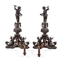 A Pair of Baroque Style Bronze Figural Andirons