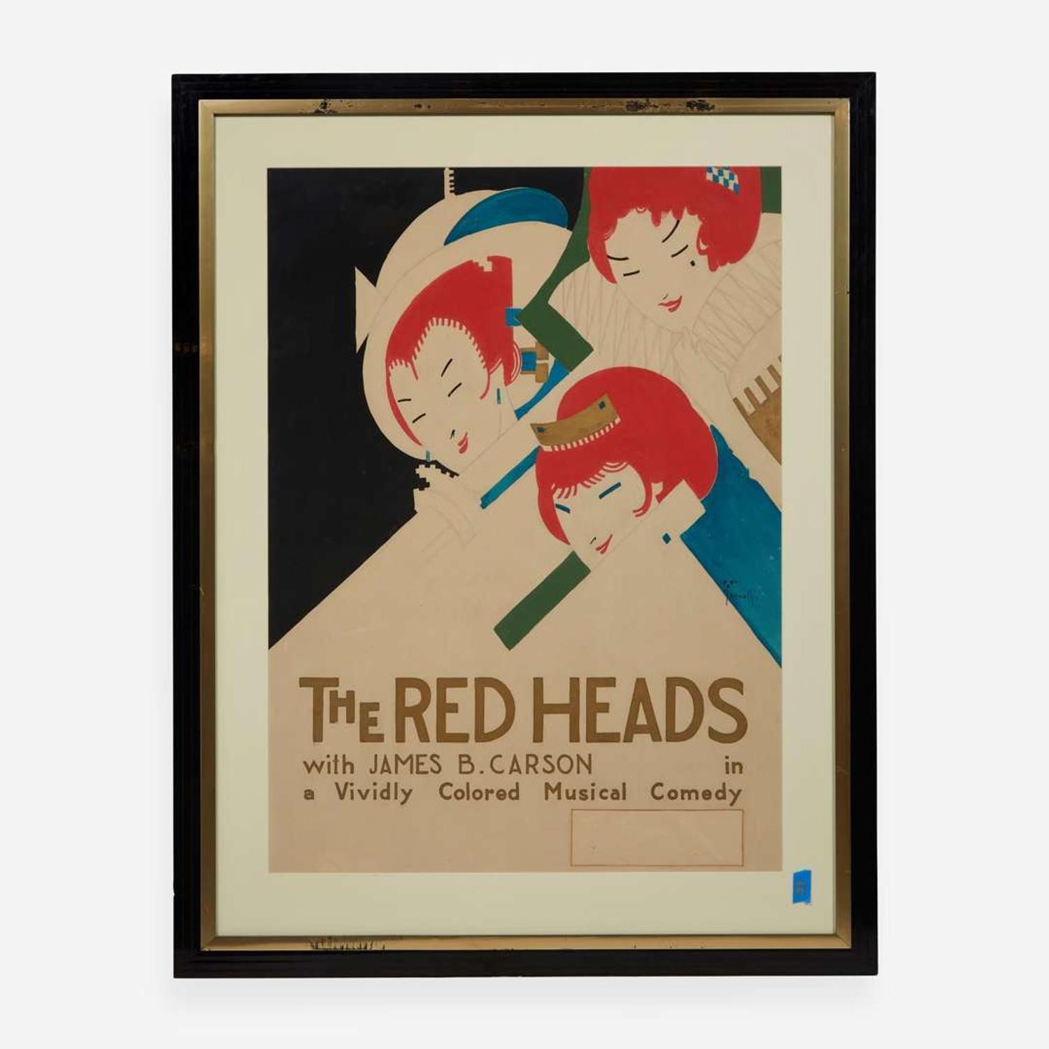 Alfonso Iannelli (American/Italian, 1888-1965) Original Maquette for "The Red Heads with James B. Carson in a Vividly Colored Musical Comedy" Poster