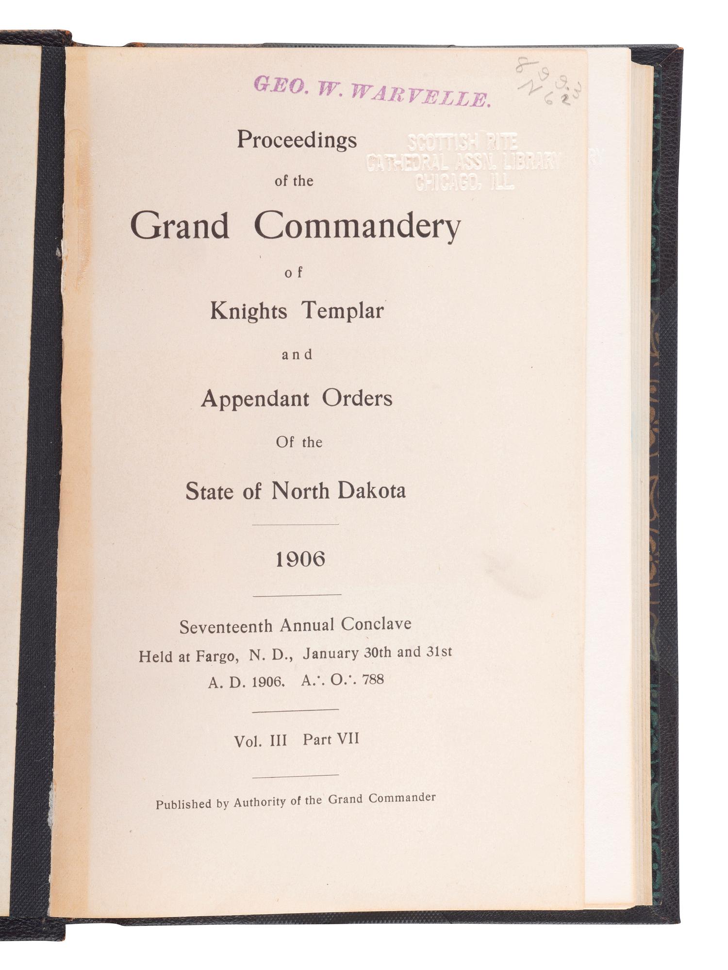 [DAKOTAS - KNIGHTS TEMPLAR]. 8 volumes of proceedings of the Knights Templar and Masons.