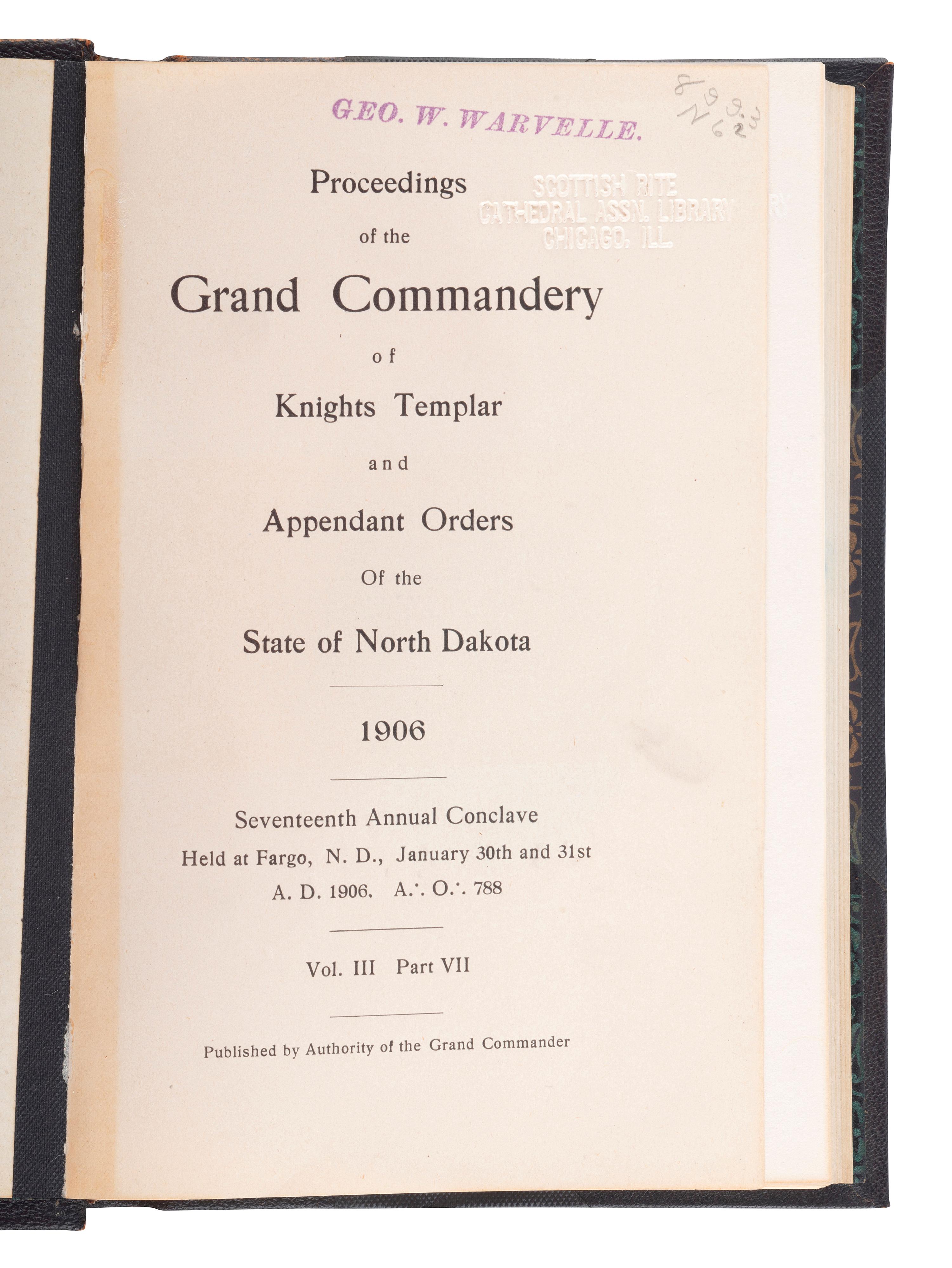 [DAKOTAS - KNIGHTS TEMPLAR]. 8 volumes of proceedings of the Knights Templar and Masons.