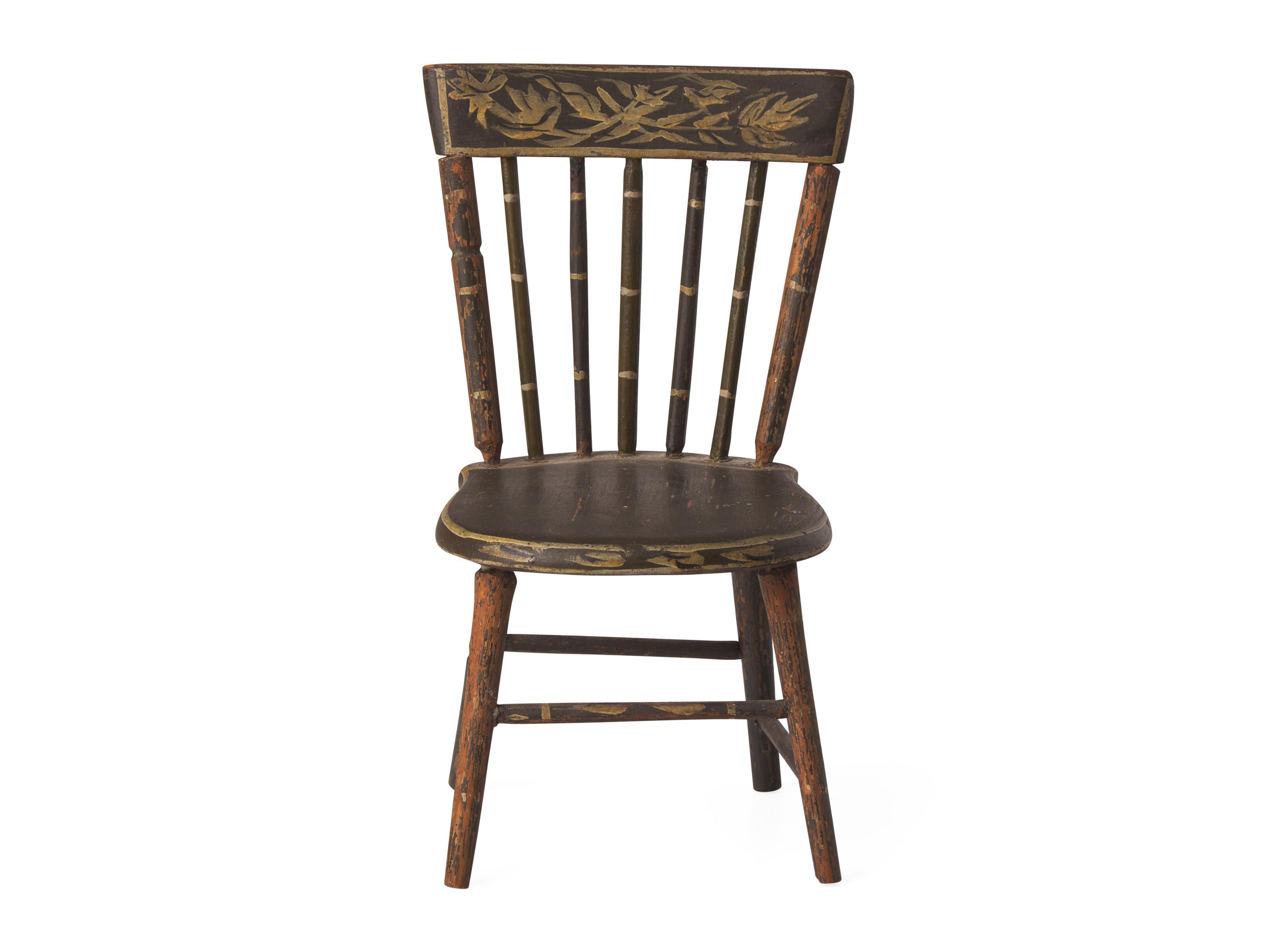 A Miniature Painted and Decorated Windsor Chair