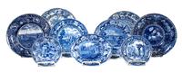 A Collection of Historical Blue Staffordshire Plates Diameter of largest 10 1/4 inches.